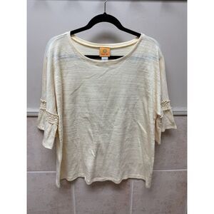 Ruby Rd Top Blouse with ruffle sleeve detail. Yellow. Womens. Sz L